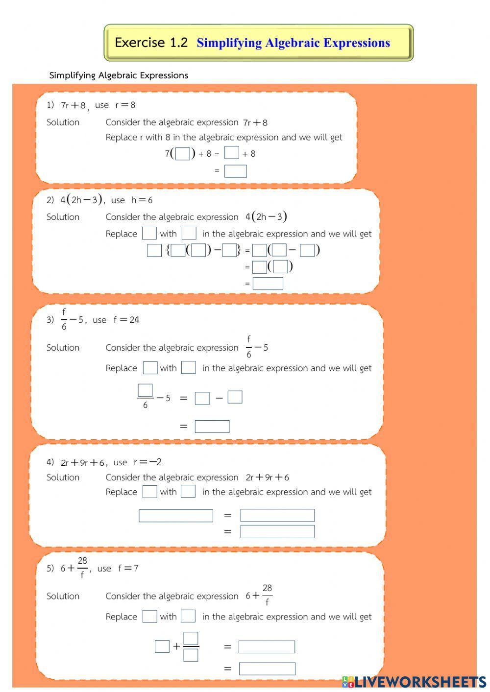 Simplifying Algebraic Expressions