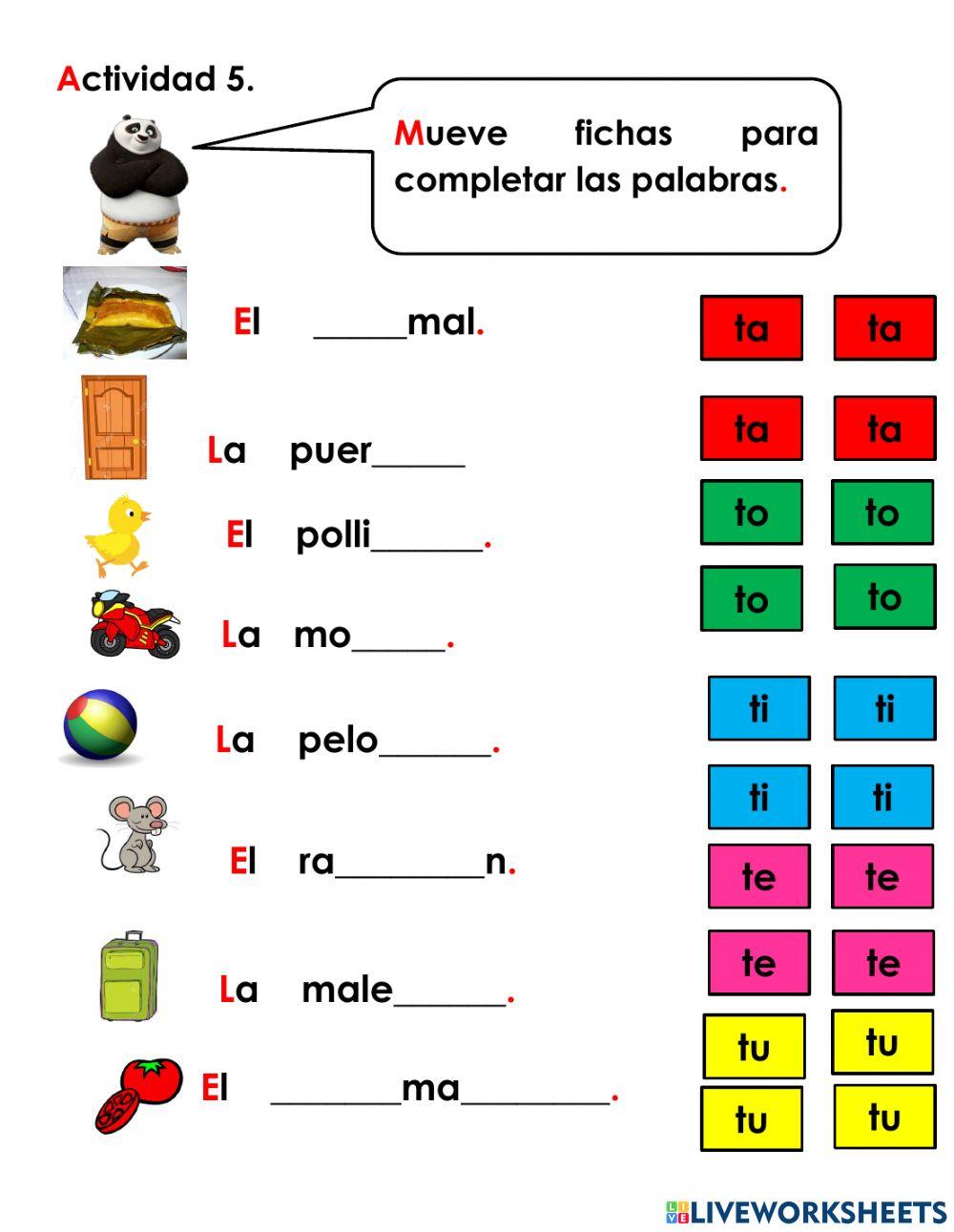 Actividad 5 formar palabras con sílabas con t