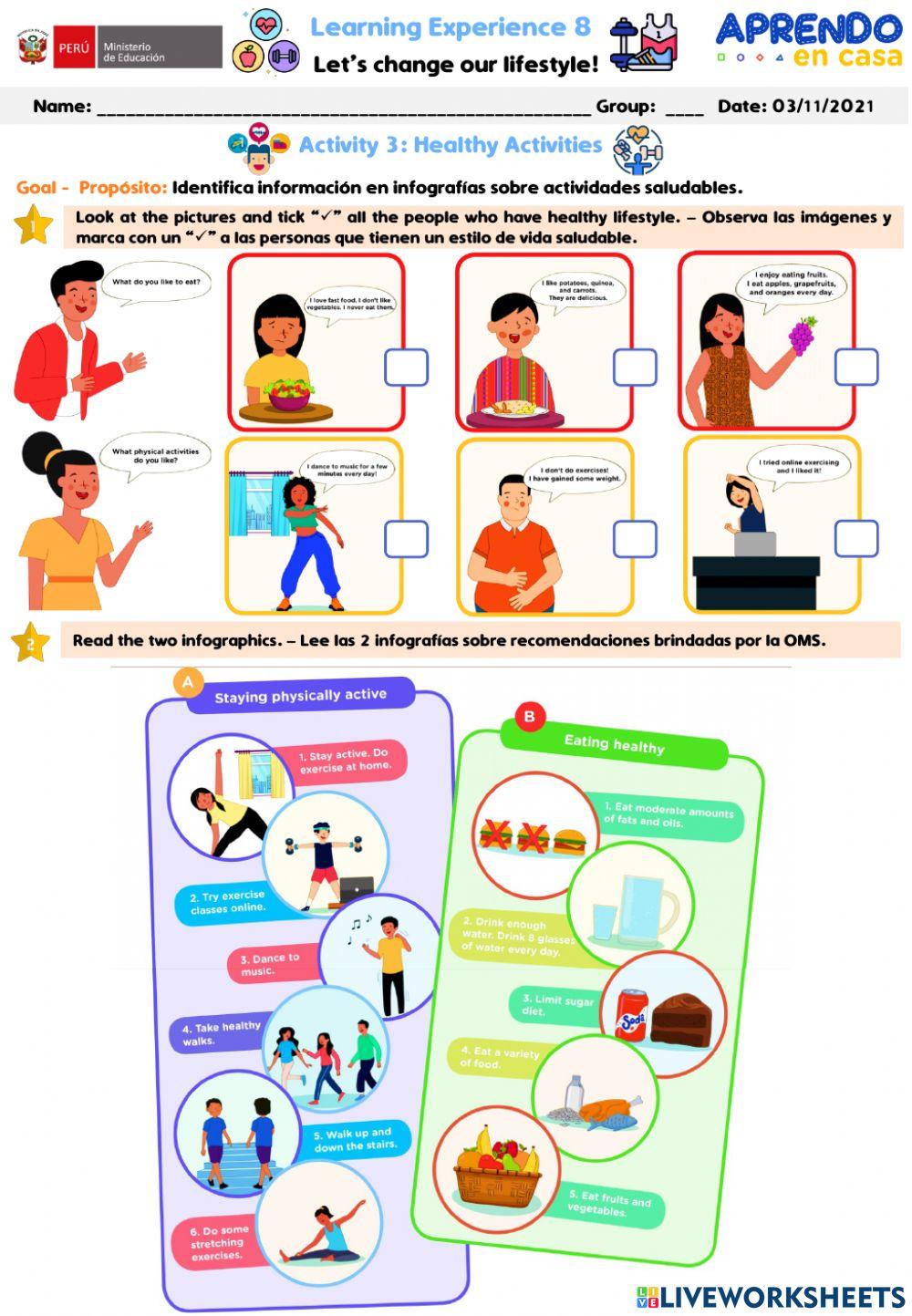 Healthy activities Activity 3 Learning Experience 8 A1