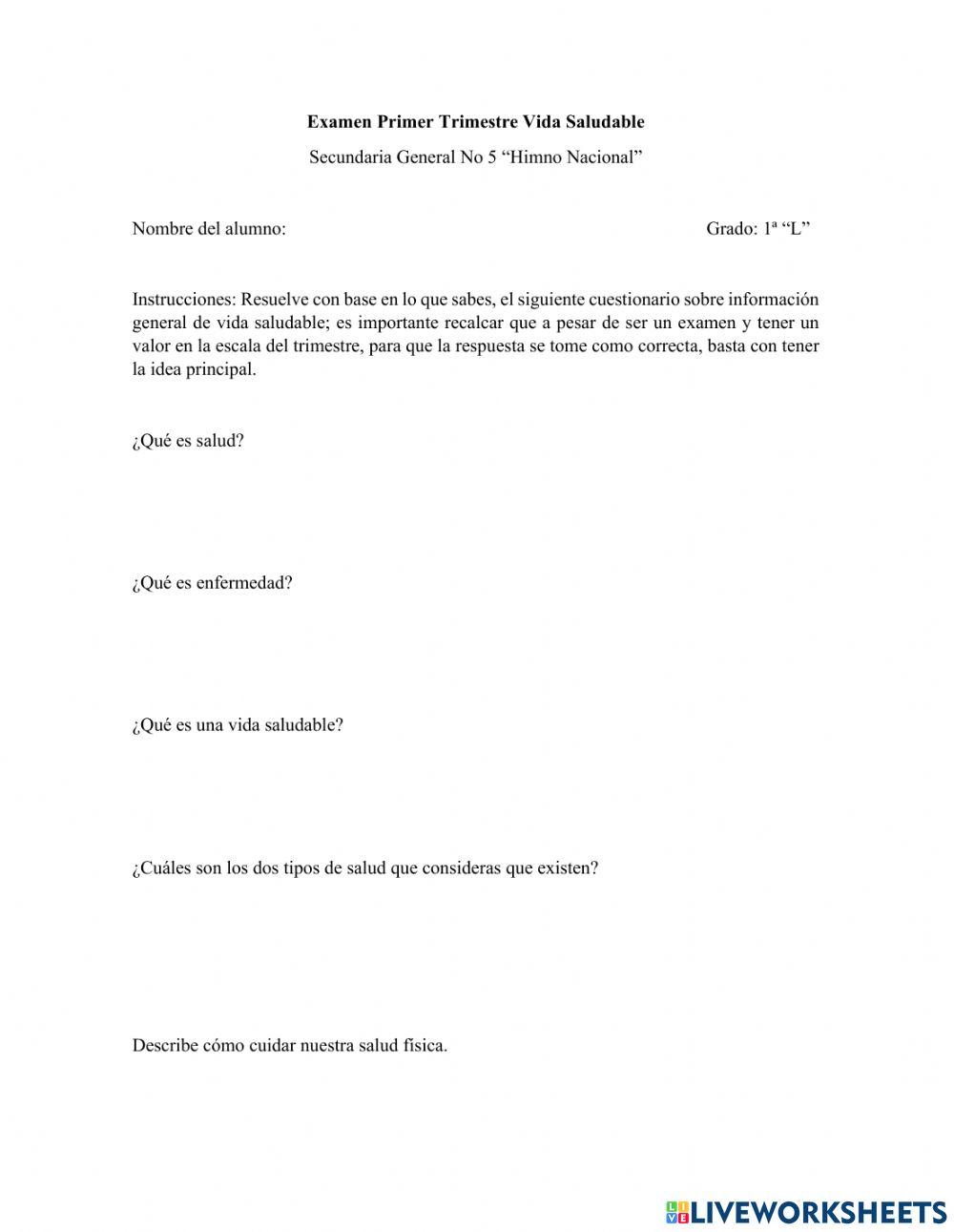 Examen Vida Saludable