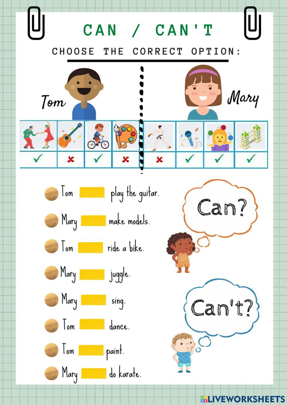 Can or can t activity for kindergarten live worksheets 49 off