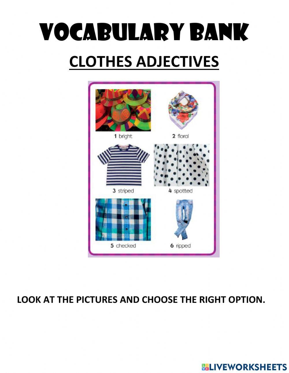 Vocabulary bank - clothes adjectives