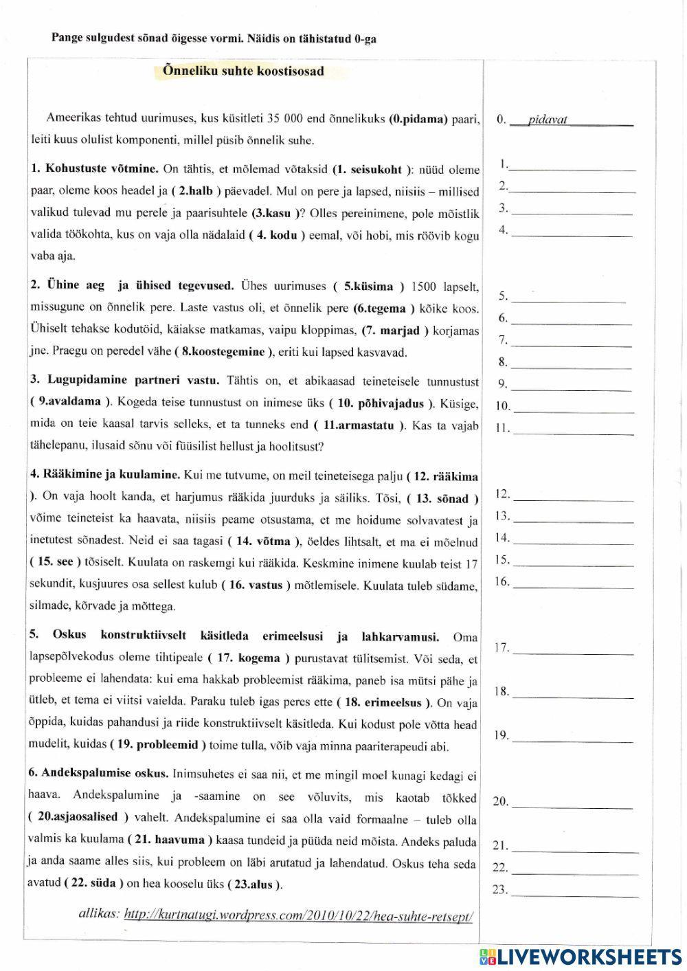 12- Õnneliku suhte koostisosad