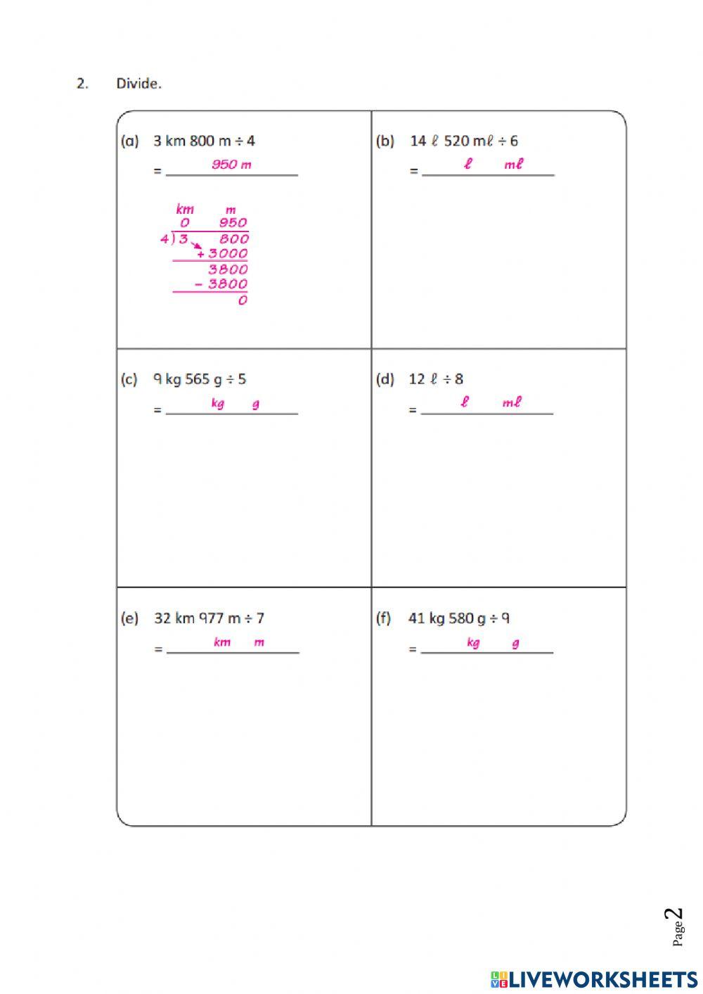 MATHEMATICS YEAR 4 - DIVIDING LENGTH, MASS AND VOLUME