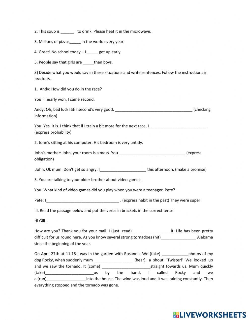 Third year teens interactive worksheet | Live Worksheets