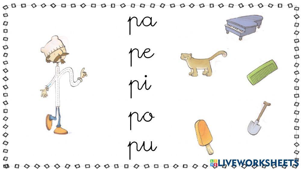 Juego unir letra P con su sílaba