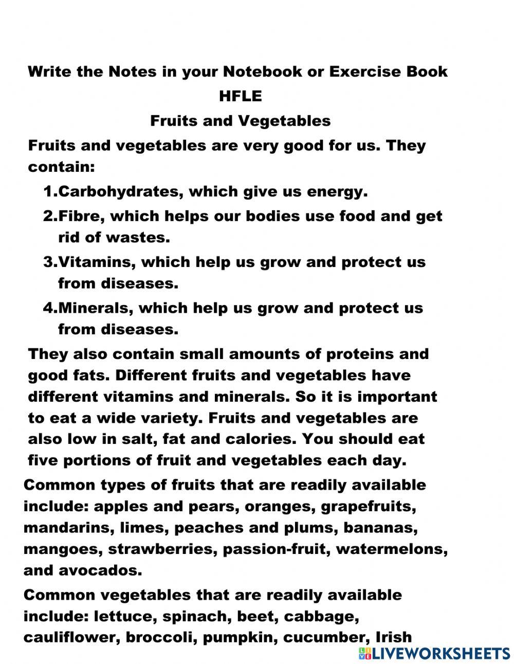 Fruits and Vegetables