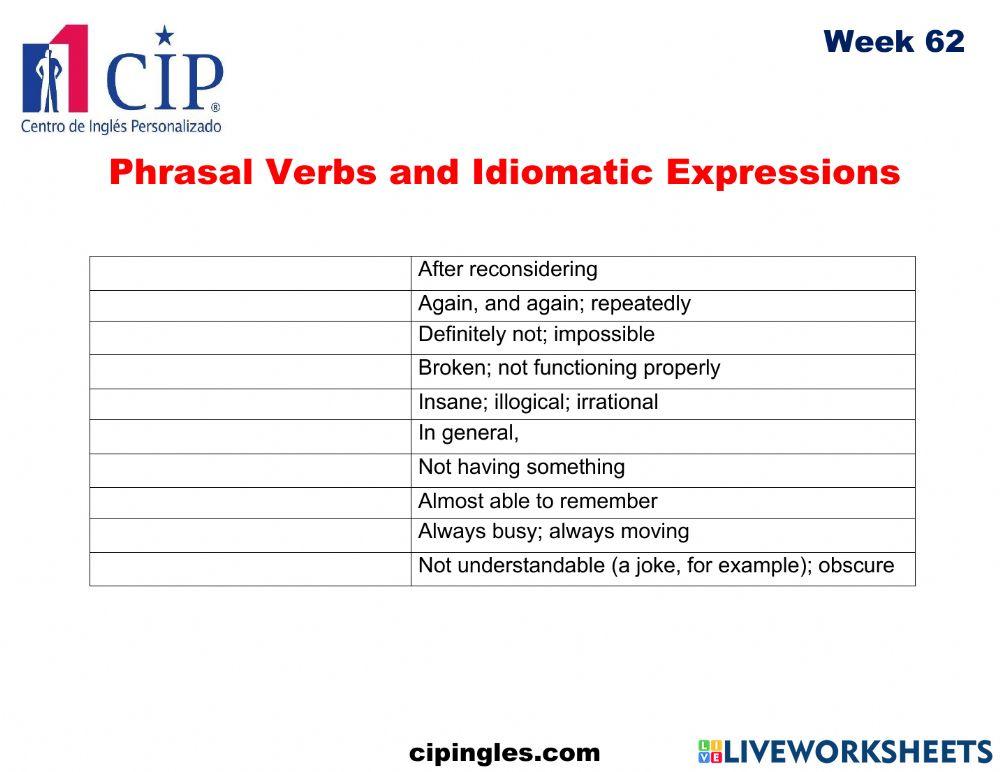 Phrasal verbs and vocabulary exams Week 62