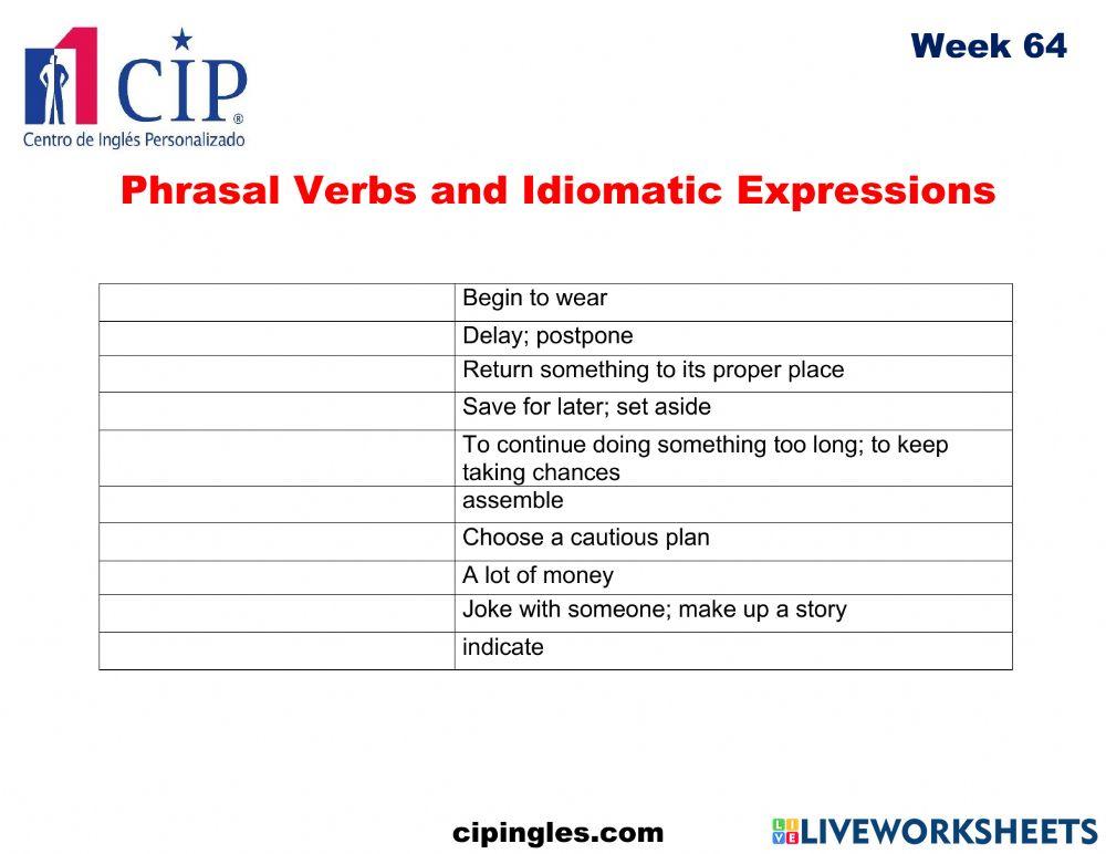 Phrasal verbs and vocabulary exams Week 64