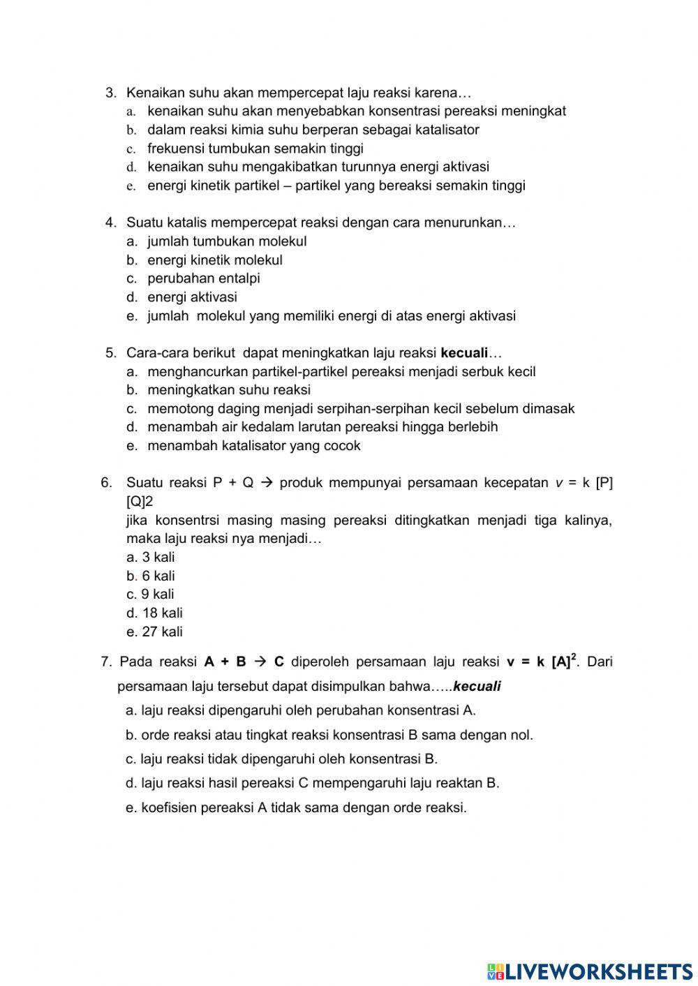 Ulangan Harian Laju Reaksi