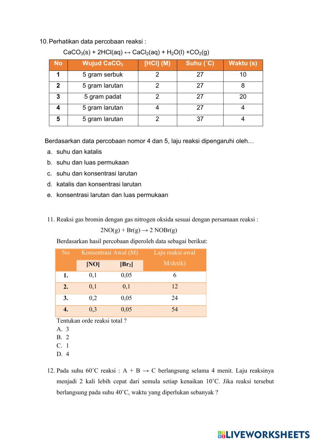 Ulangan Harian Laju Reaksi