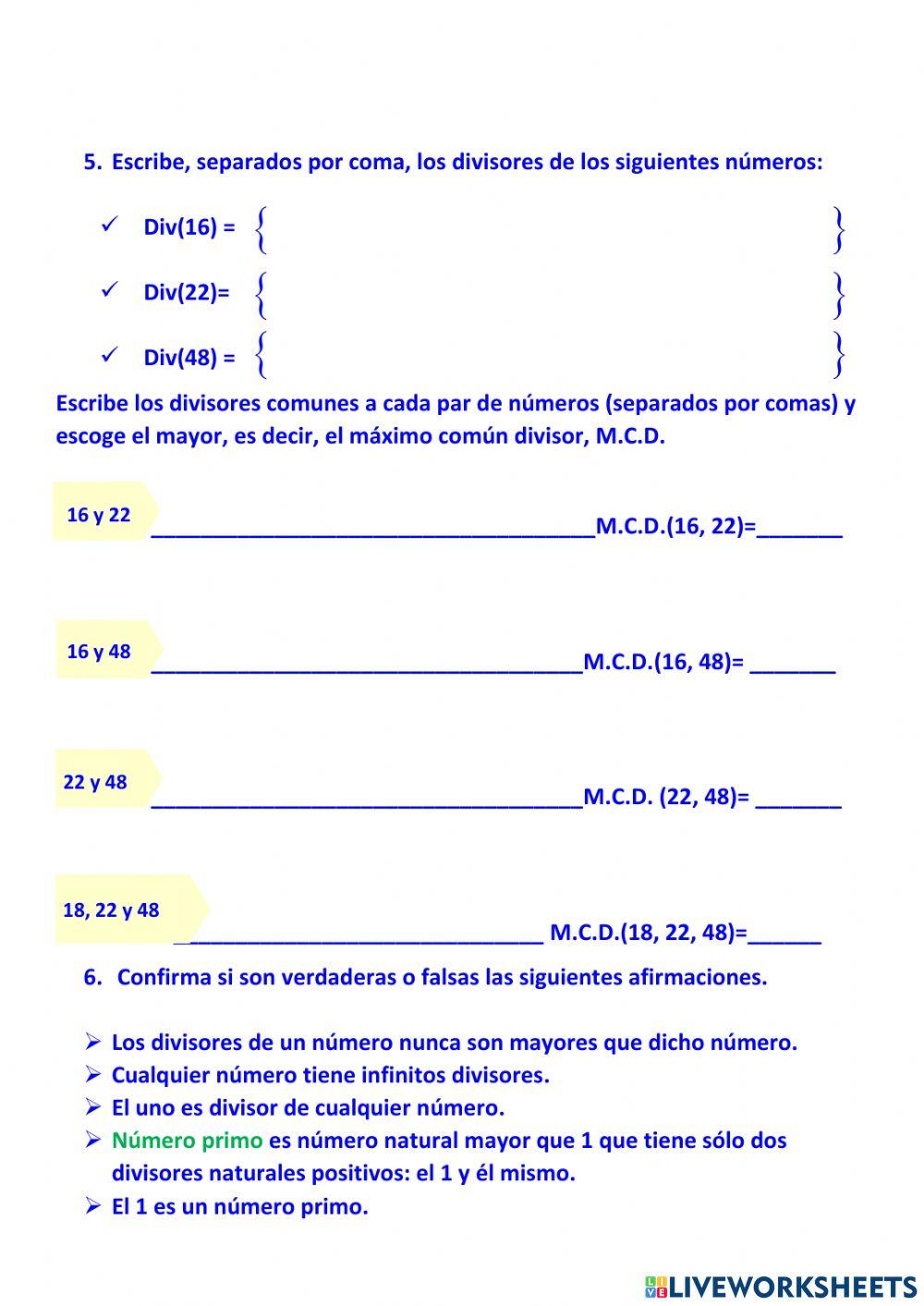Múltiplos y divisores