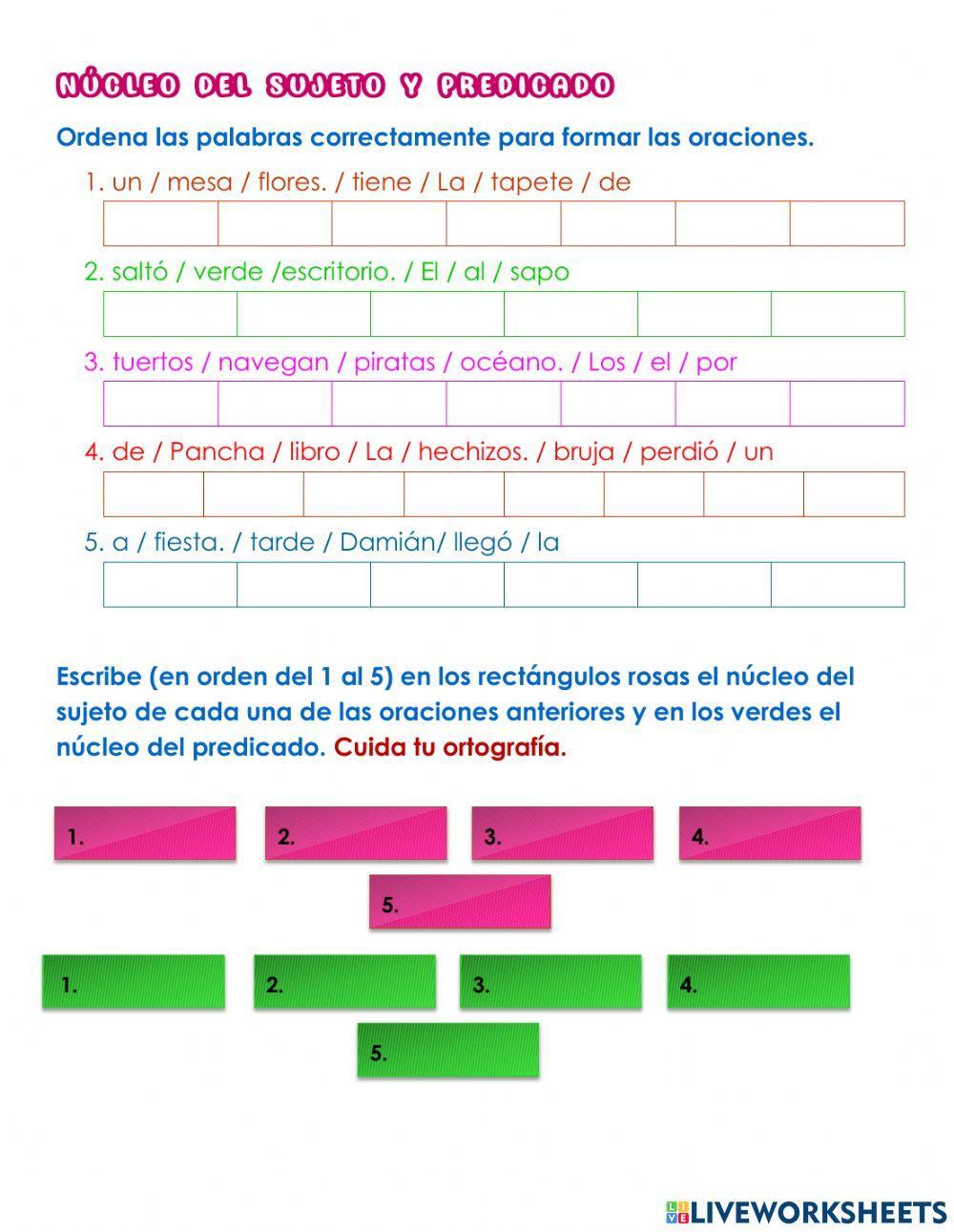 Núcleo del sujeto y predicado