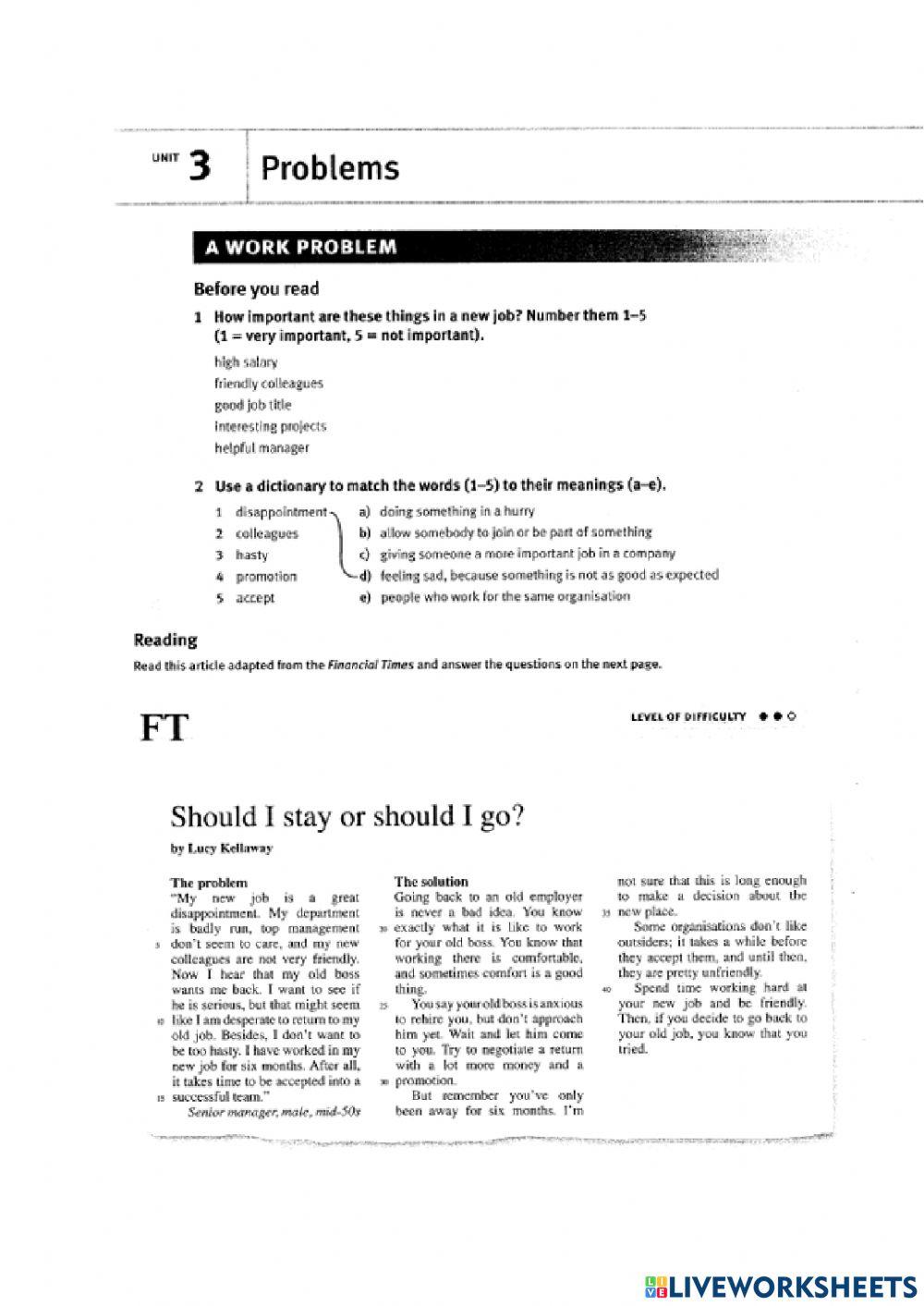 Market Leader I-Unit 3-Test Bank: Reading