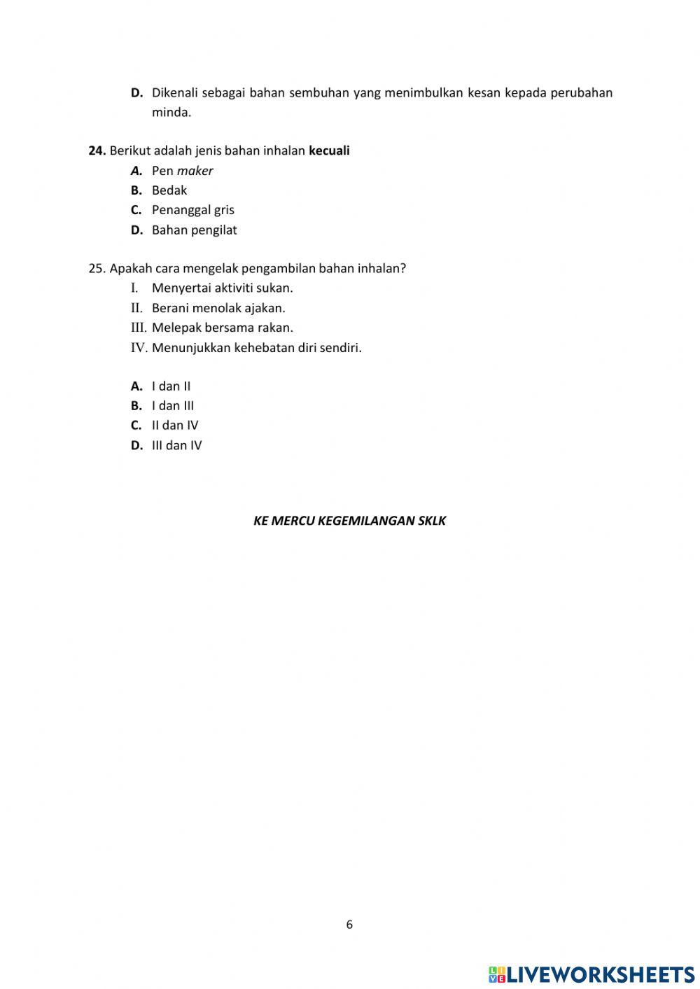 Penilaian sumatif pendidikan kesihatan tahun 6