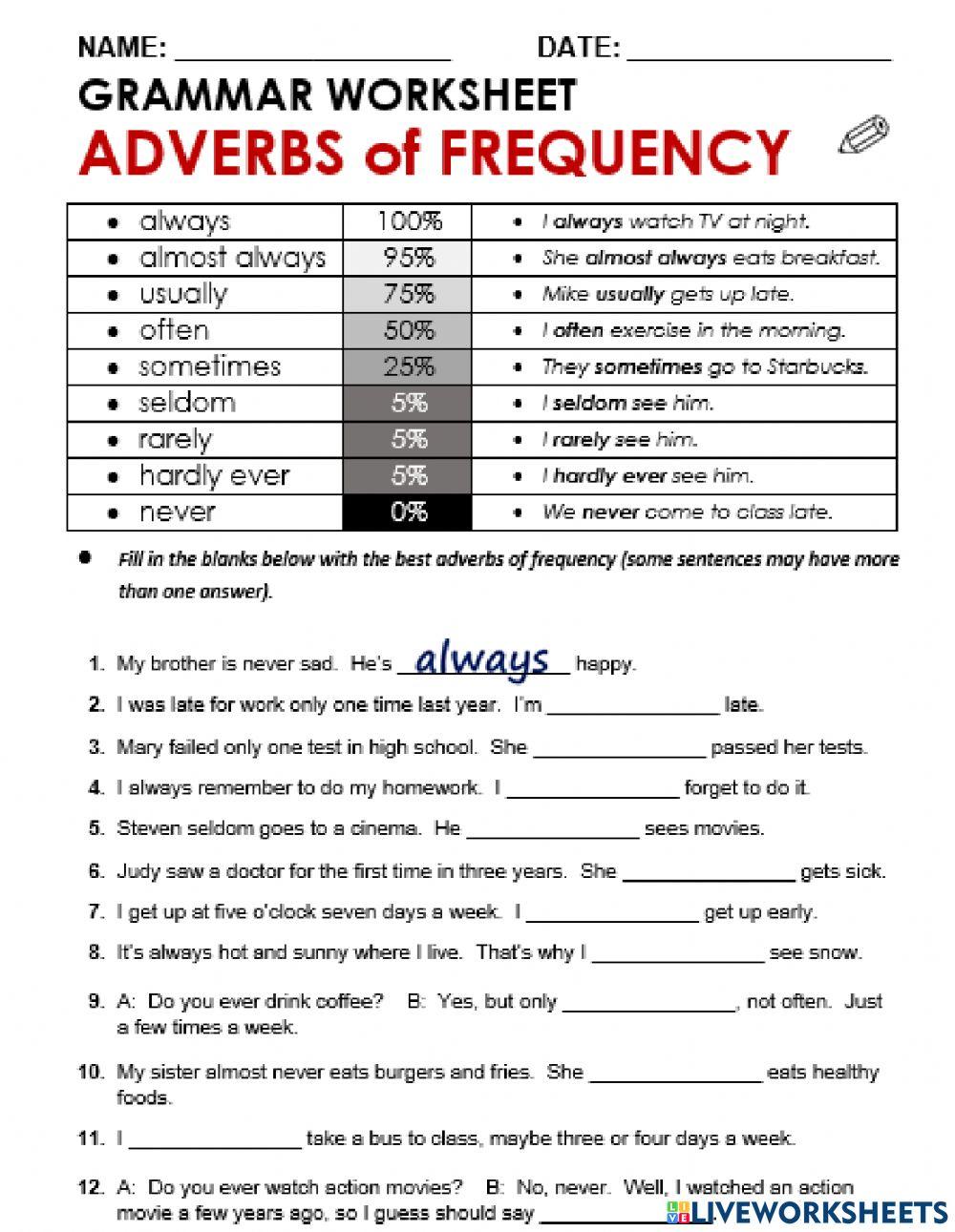 sometimes online exercise for | Live Worksheets