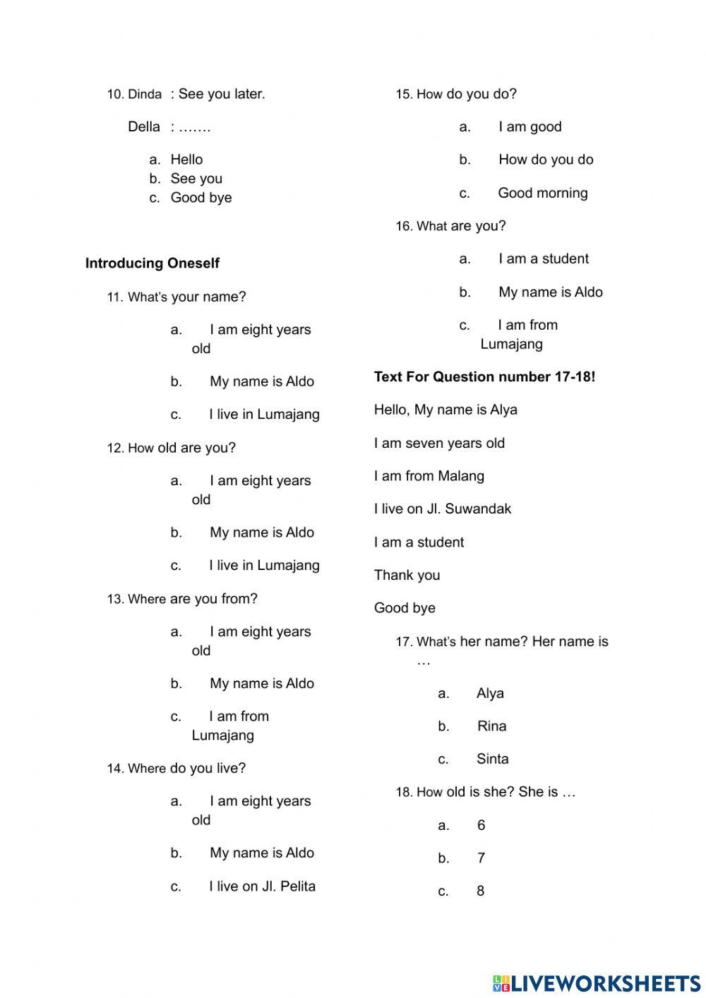 Latihan Soal Bahasa Inggris Grade 2 Semester 1 Latihan Soal Bahasa Inggris Grade 2 Semester 1