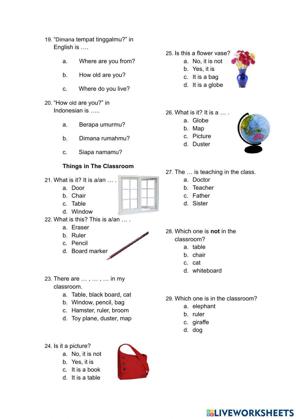 Latihan Soal Bahasa Inggris Grade 2 Semester 1 Latihan Soal Bahasa Inggris Grade 2 Semester 1