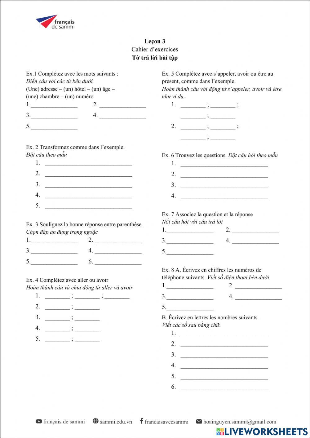 Le Nouveau Taxi 1 - Leçon 3 - Cahier d'exercices