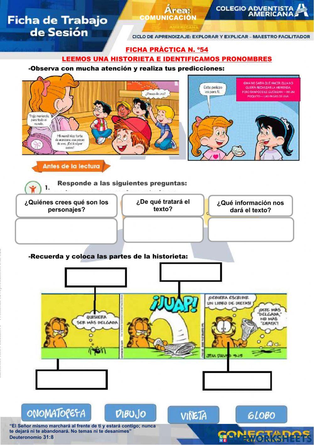 Leemos historietas e identificamos pronombres