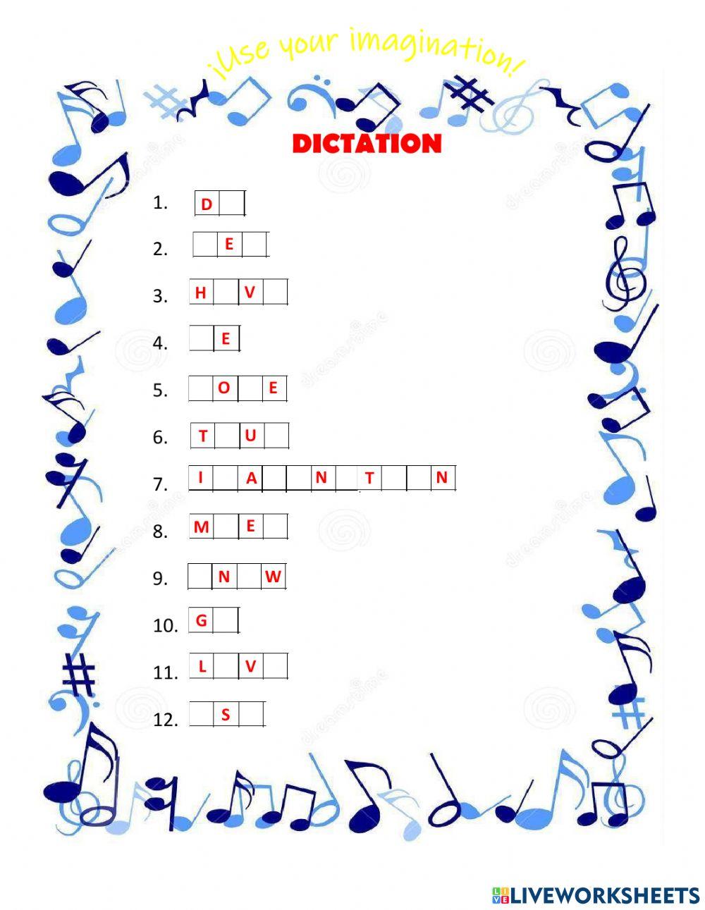 Dictation Use your imagination song online exercise for | Live Worksheets