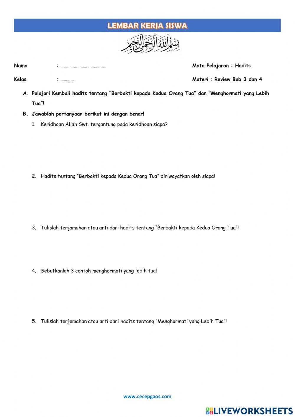 LKPD Interaktif Hadits tentang Berbakti kepada Kedua Orang Tua dan Menghormati yang Lebih Tua