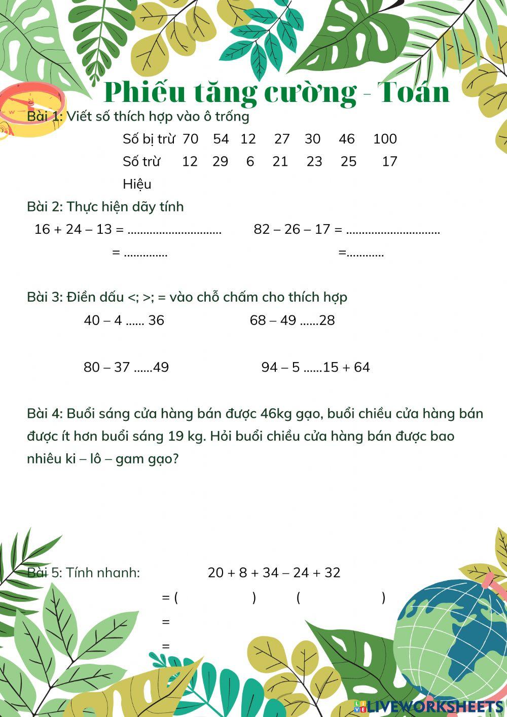 Phiếu tăng cường Toán tuần 13(1)