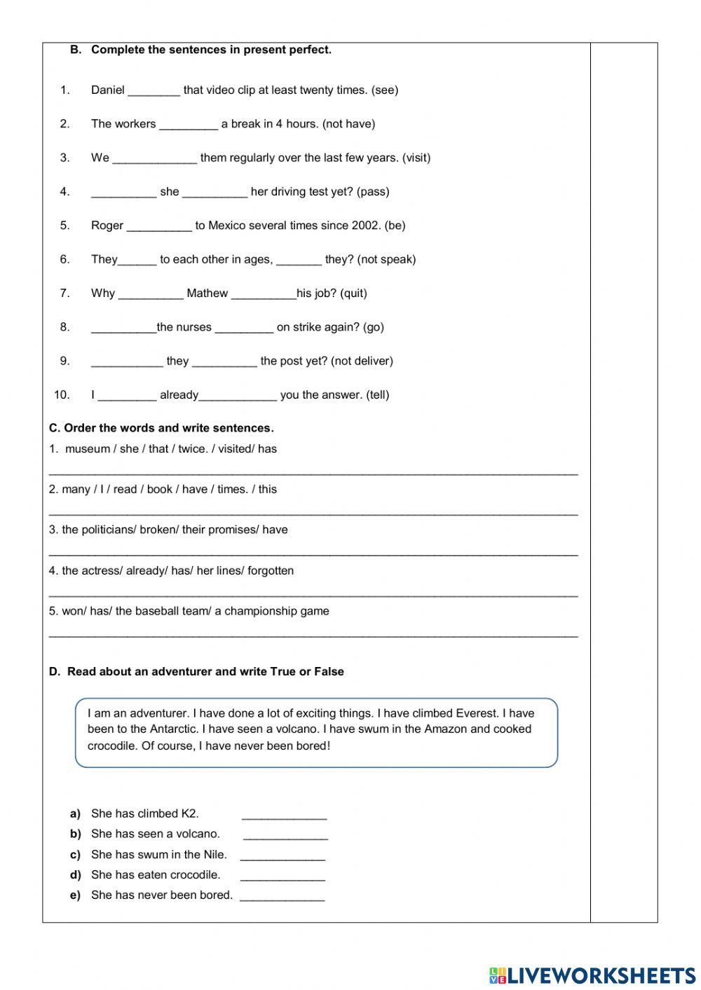 Ejercicios Online- Present Perfect Tense-3rd BGU