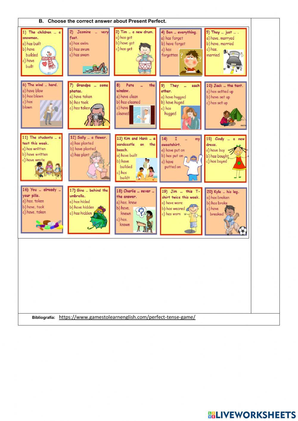 Ejercicios Online- Present Perfect Tense-3rd BGU