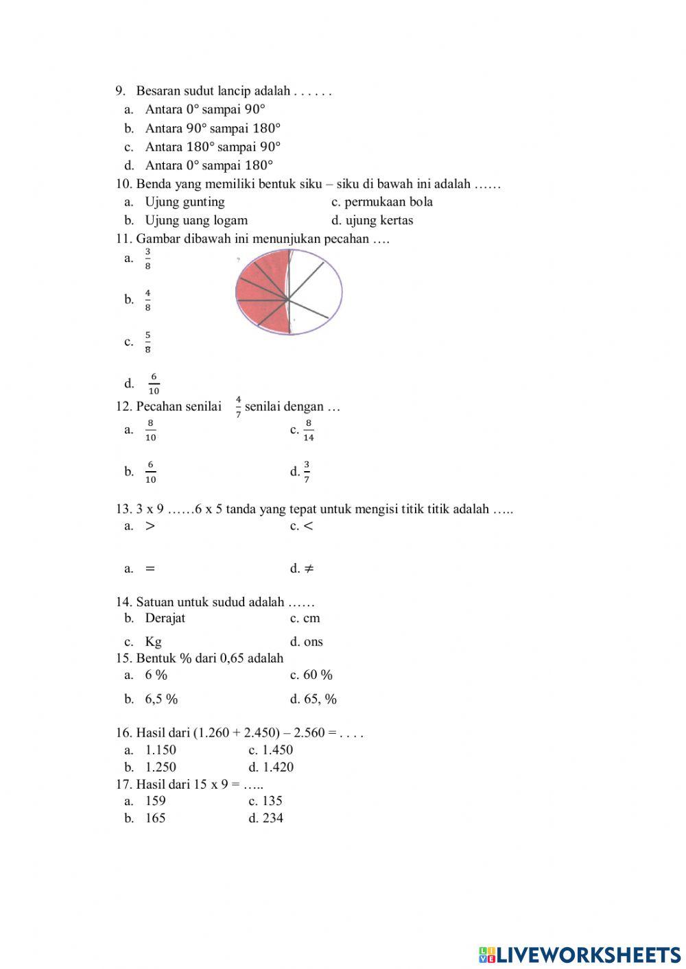 Soal Matematika kelas 4