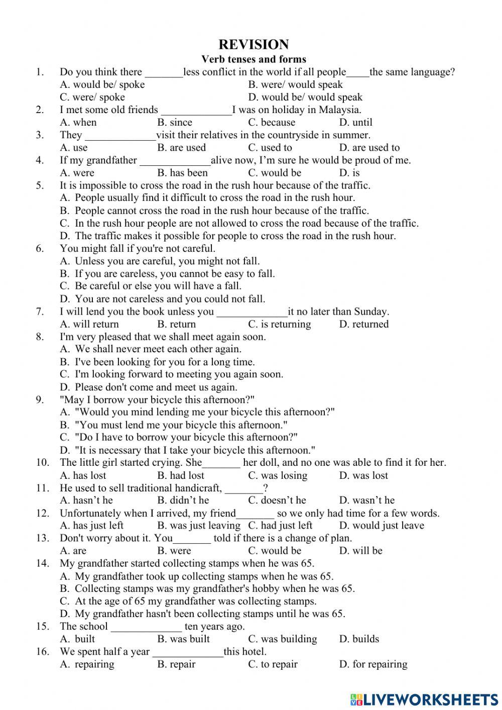 E9 - Chuyên đề - Verb tense revision and form