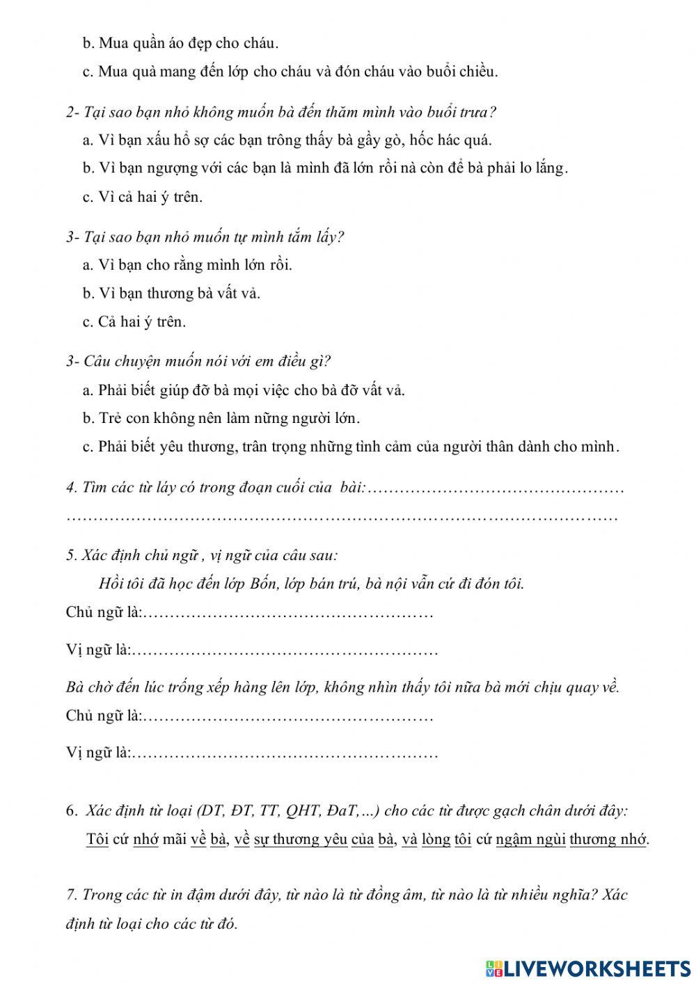 Phiếu ôn tập Tiếng Việt số 5