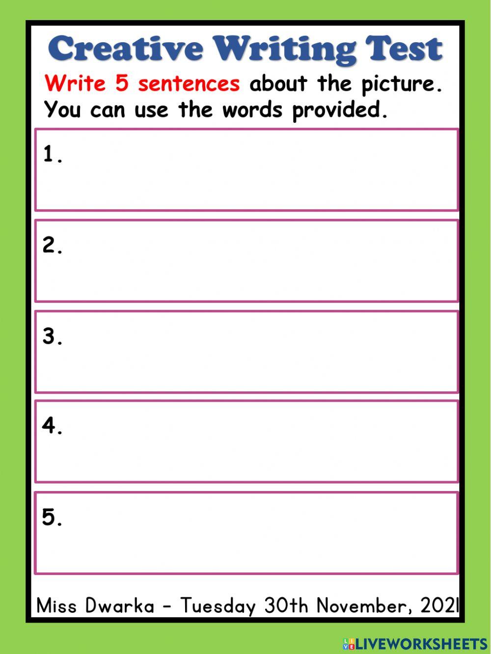 Creative Writing End of Term Test