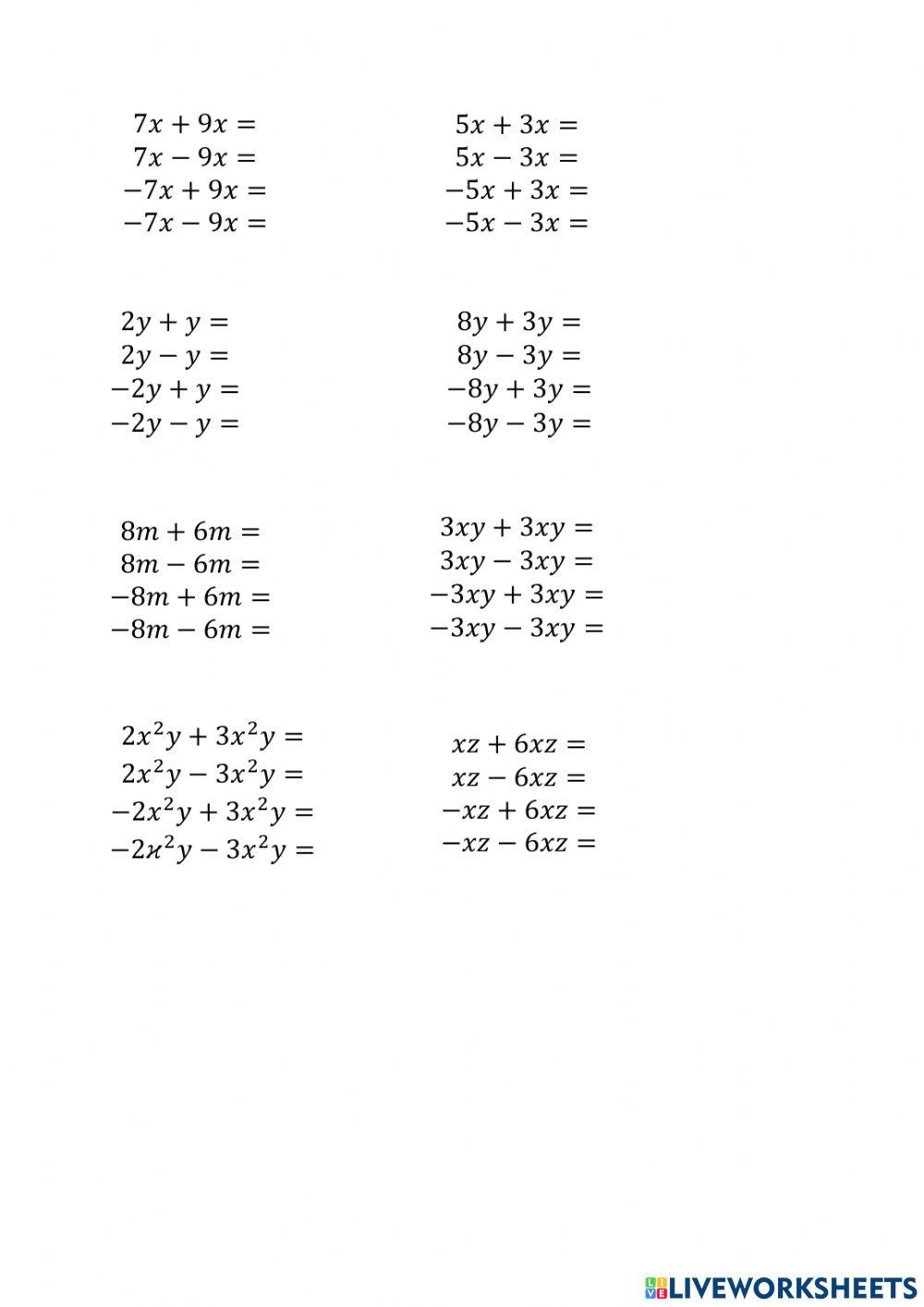 Adunarea și scăderea termenilor asemenea