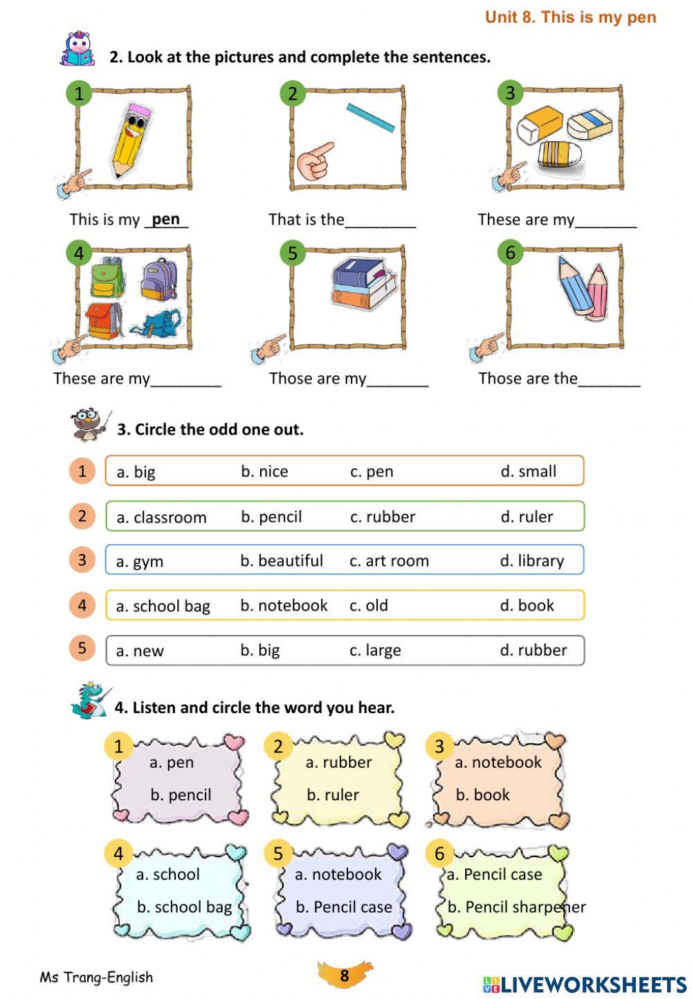 English 3-Unit 8. this is my pen