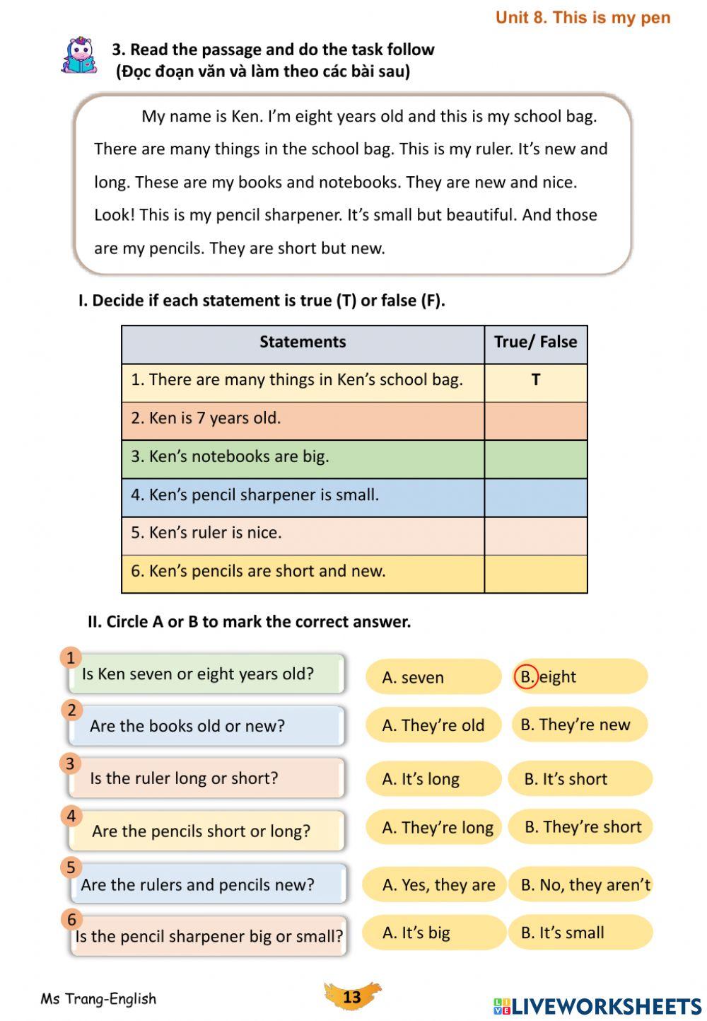English 3-Unit 8. this is my pen