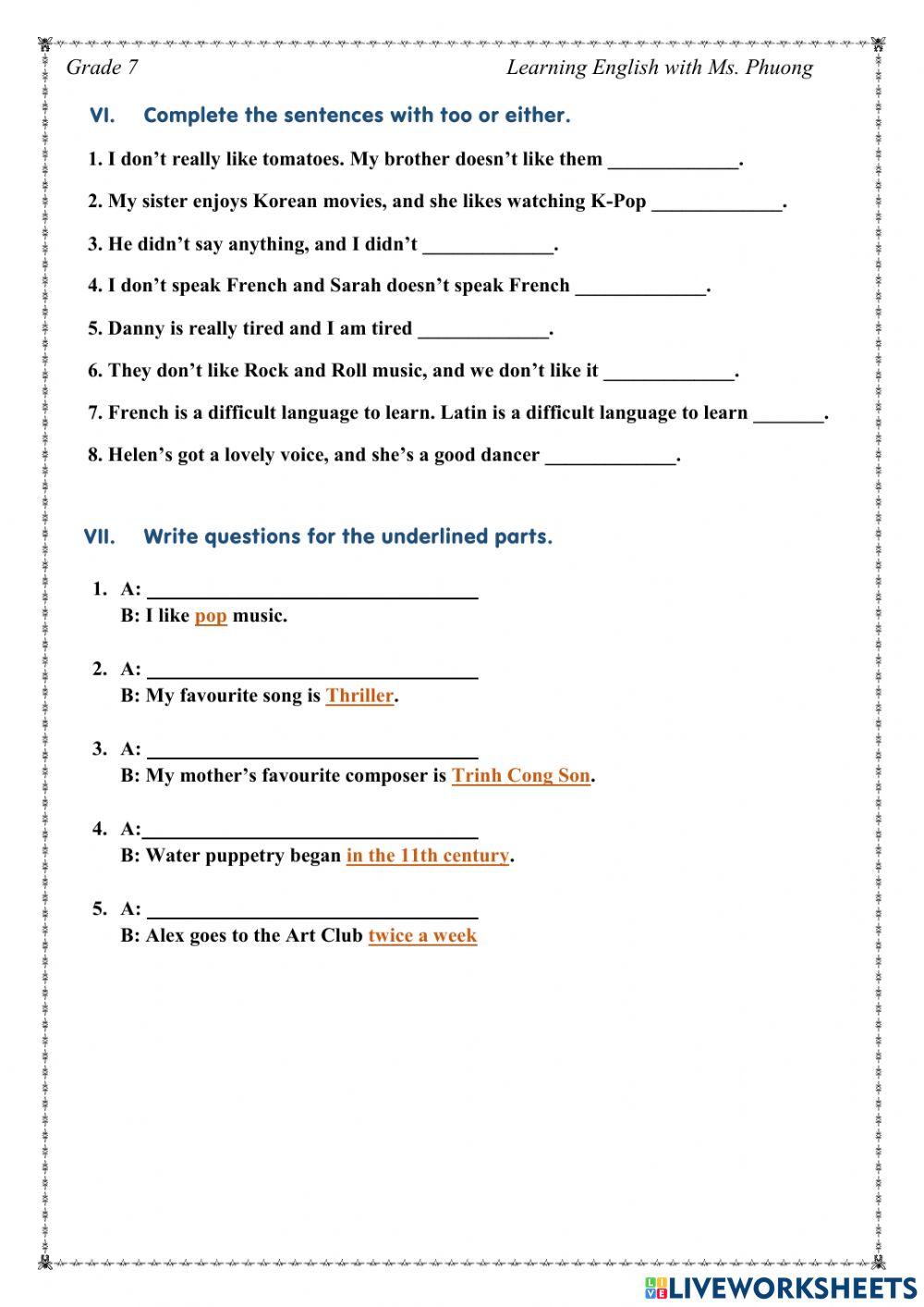English 7 - Unit 4 - Test 1