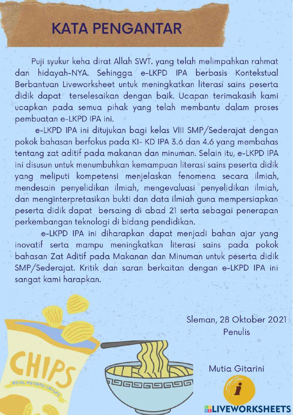 LKPD Zat Aditif pada Makanan dan Minuman (Awal)