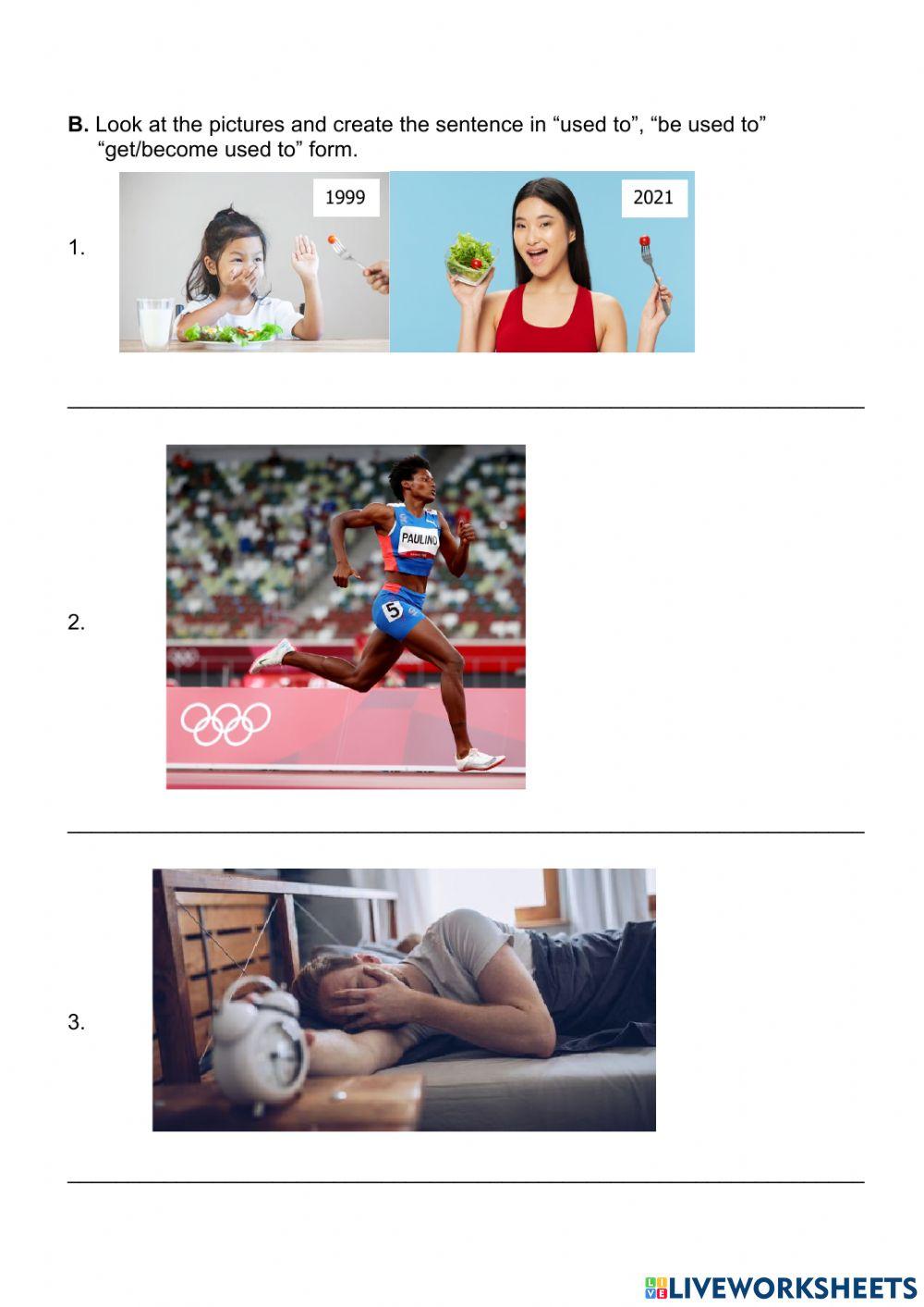 Used to, be used to, get-become used to