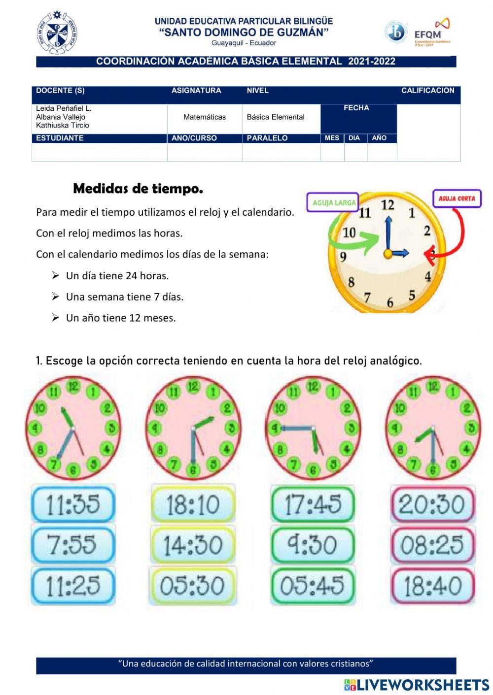 Medidas de tiempo online exercise for