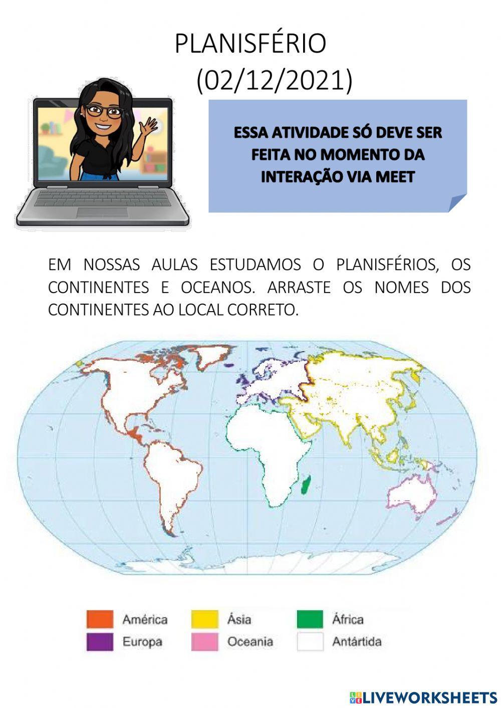 Mapa mundi: continentes e oceanos