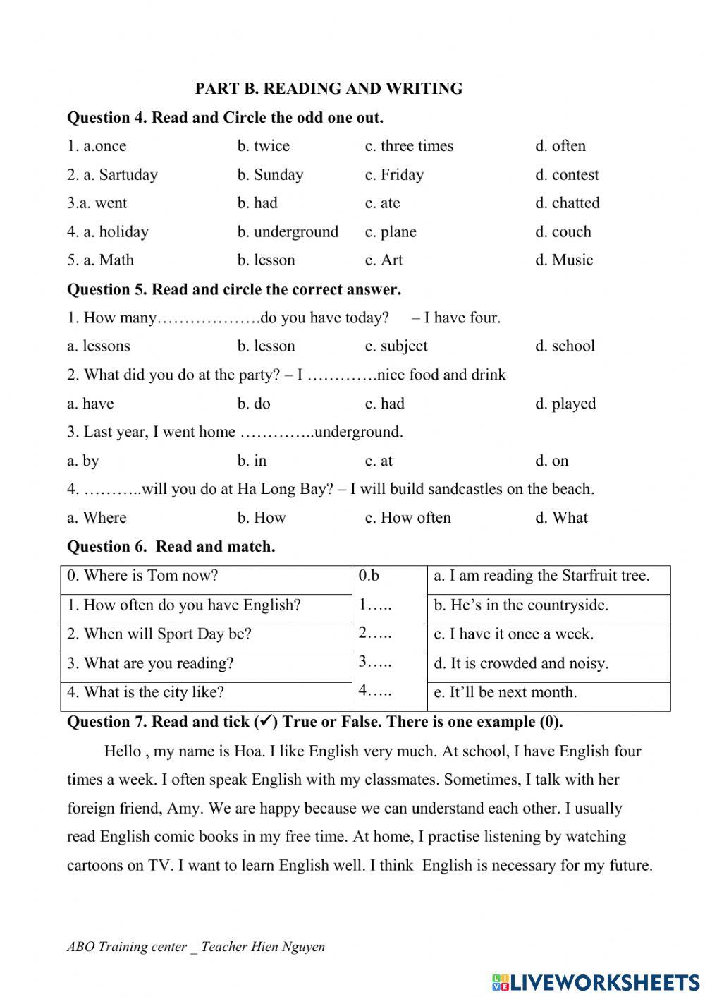 Grade 5 final first term 1