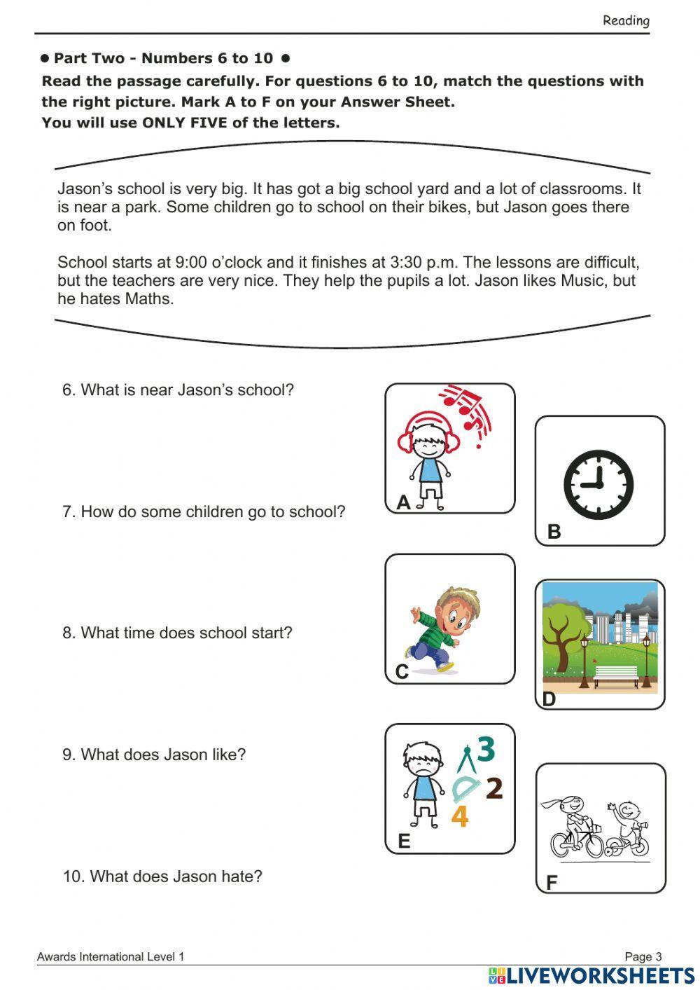 TEST 1 AWARDS INTERNATIONAL LEVEL 1