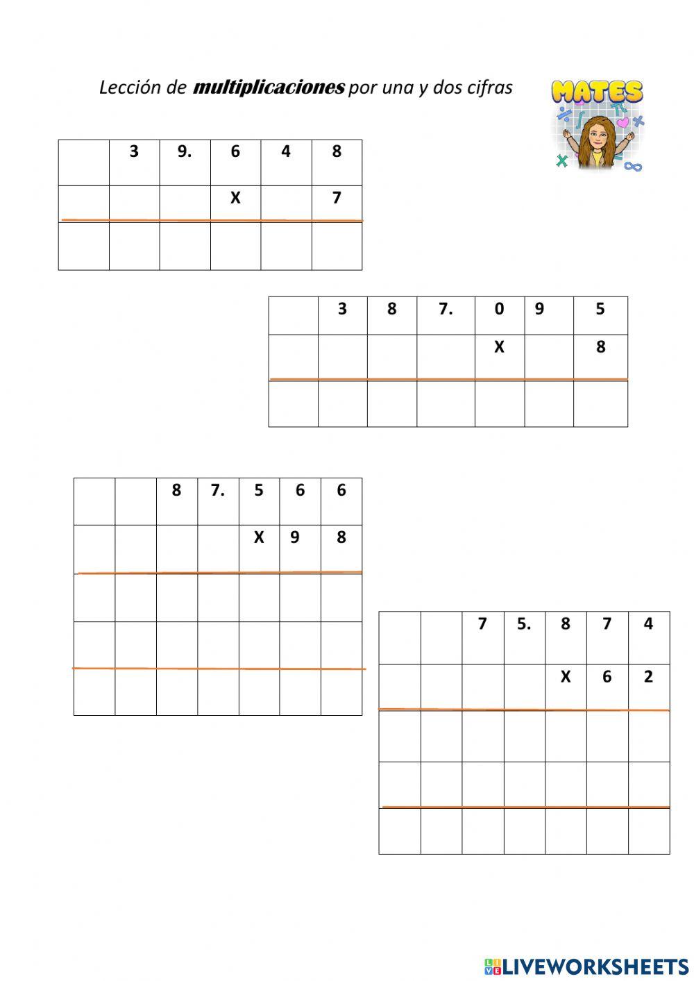Multiplicaciones por una y dos cifras