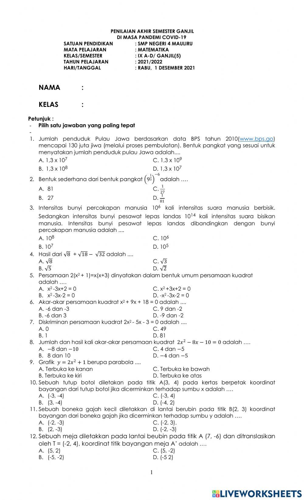 Penilaian akhir semester matematika