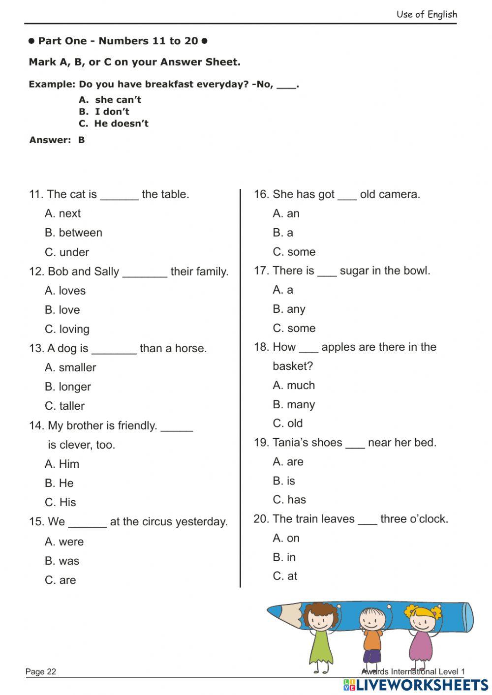 TEST 4 AWARDS INTERNATIONAL LEVEL 1
