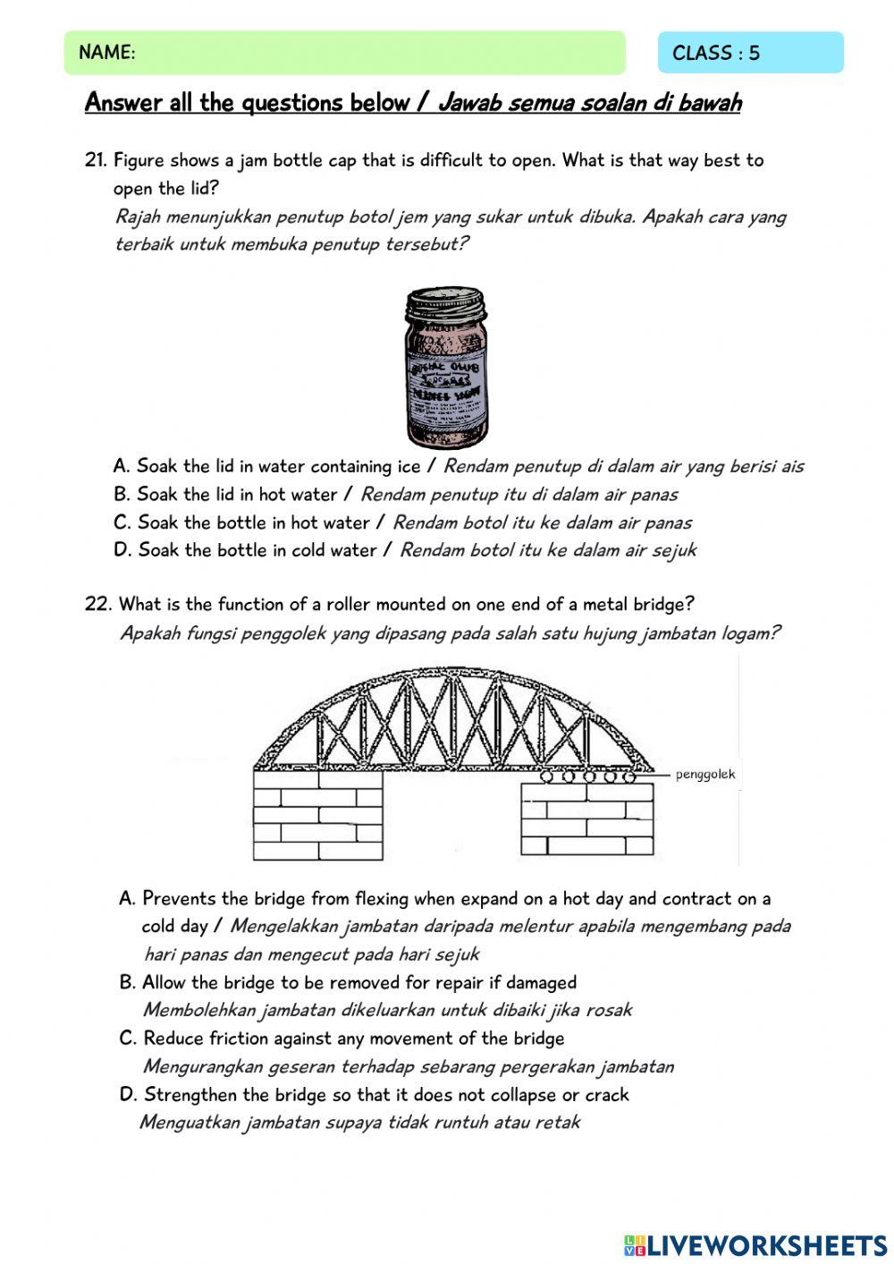 KUIZ SAINS AKHIR TAHUN - TAHUN 5 DLP part 2