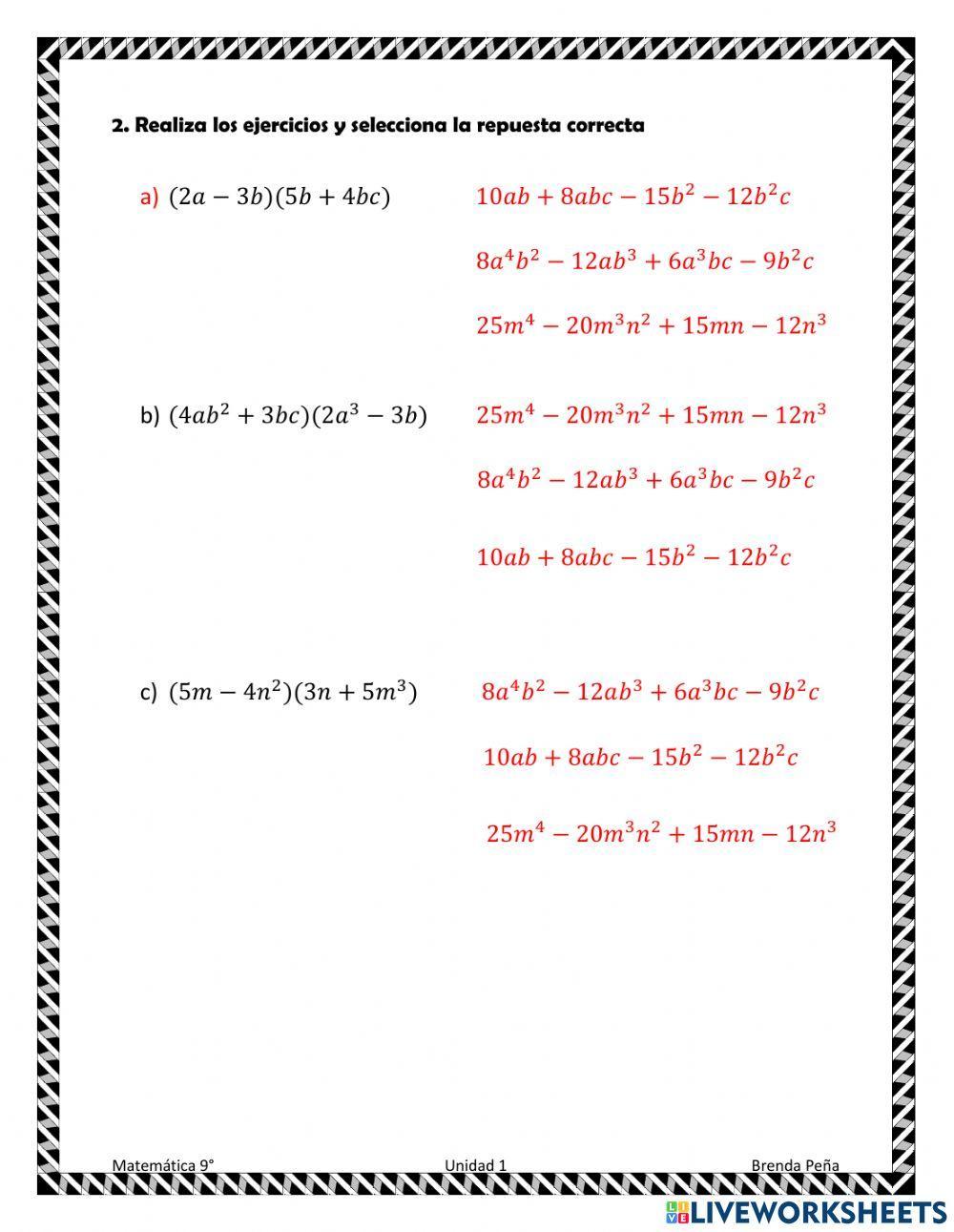 Producto de monomios y binomios