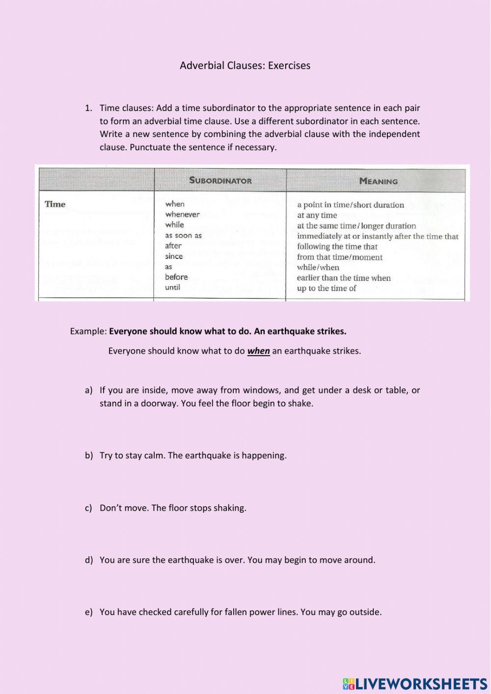Exercises Adverbial clauses 1