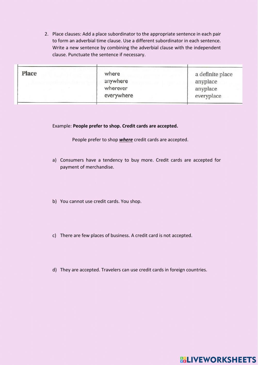 Exercises Adverbial clauses 1